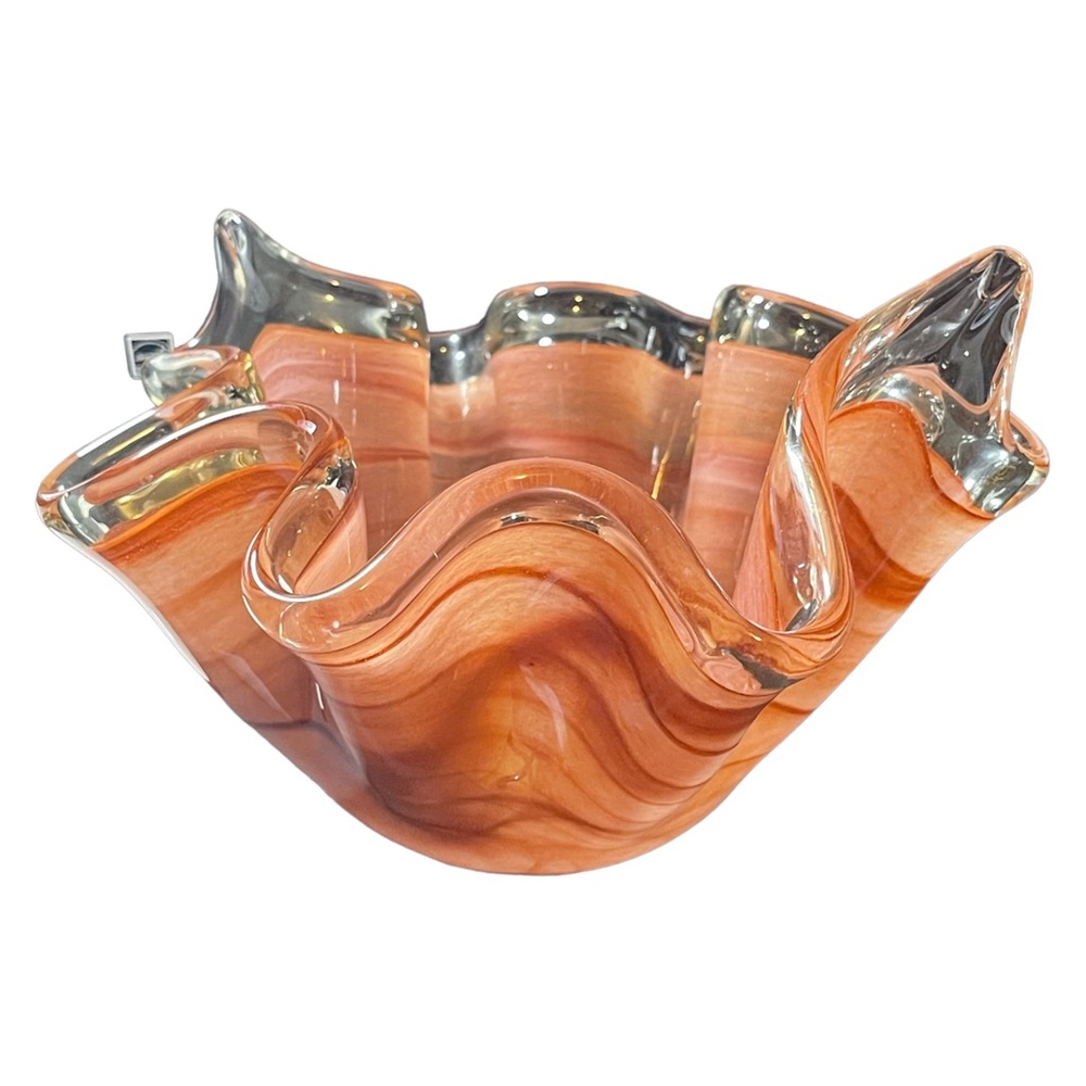Vintage & Stunning Murano Glass Signed Scalloped Centerpiece Bowl.